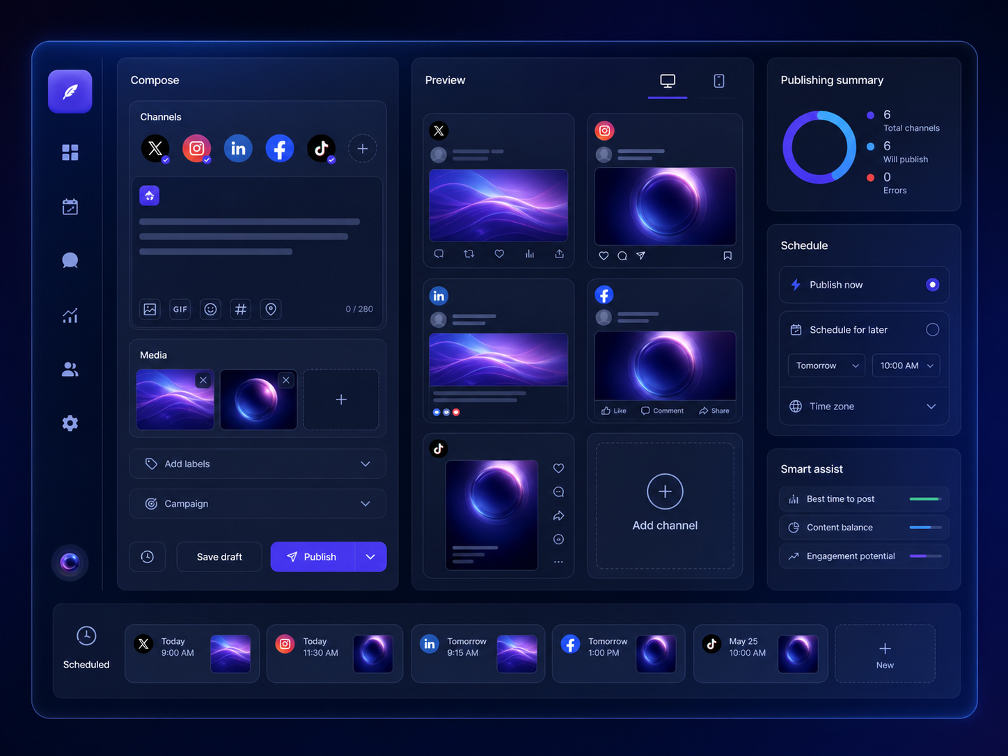 Sociable Suite publishing dashboard — schedule and publish to social networks