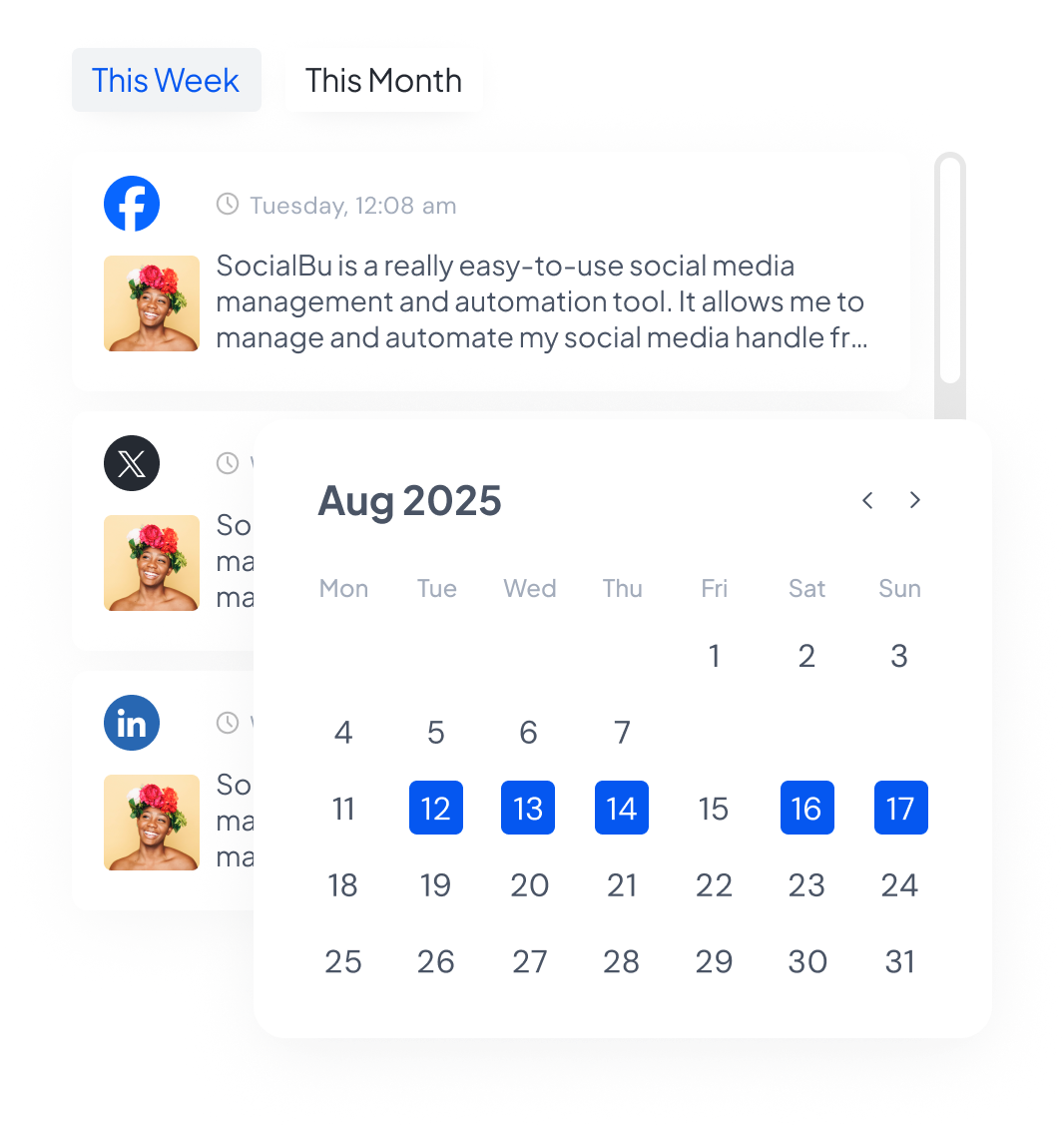 Social content calendar in Sociable Suite